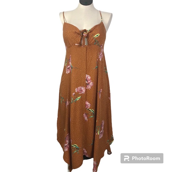 Xhilaration Dresses & Skirts - Xhilaration Asymmetrical Dress Women’s Size L Color Brown Print Floral Pullover